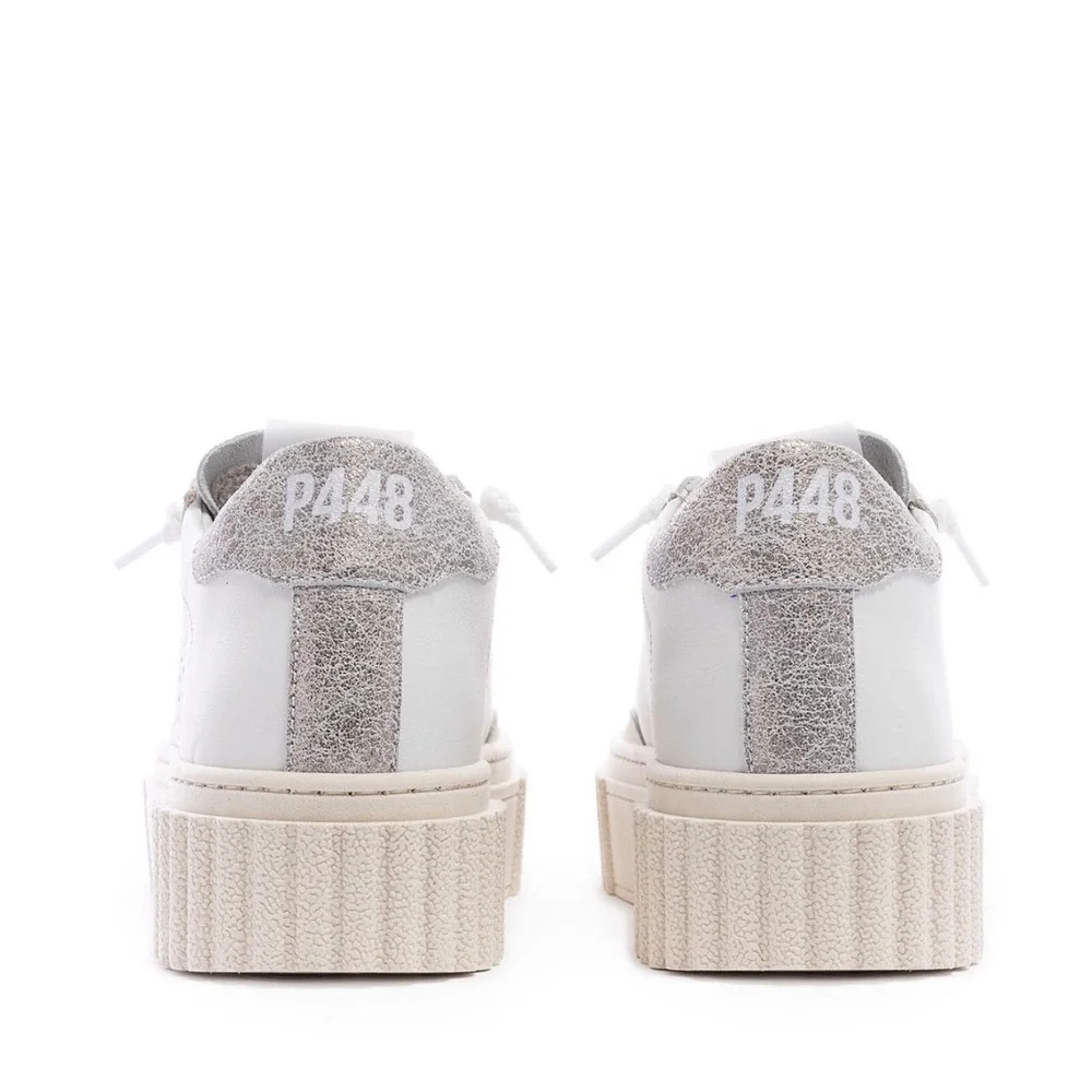 P448 Womens Creeper Platform Sneakers White Pluto Leather Glitter Size 8/ 38‎